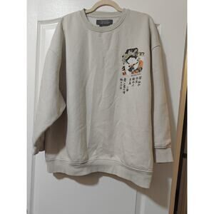 Primark Hokusai Japanese Woman Beige Crew Neck Sweatshirt Size L Wearable Art